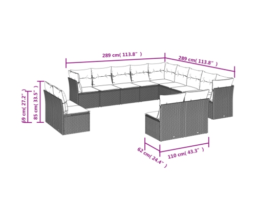 vidaXL 13-daļīgs dārza dīvāna komplekts ar matračiem, PE rotangpalma