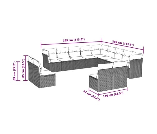 vidaXL 13-daļīgs dārza dīvāna komplekts ar matračiem, pelēka PE pinums
