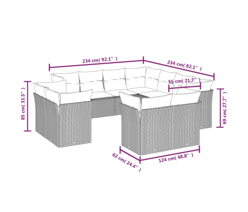 11-Daļīgs Dārza Dīvāna Komplekts, Matrači, Melna Pe Rotangpalma Vidaxl