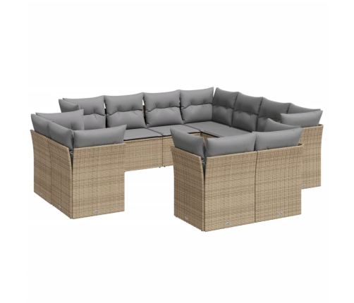 vidaXL 11-daļīgs dārza dīvāna komplekts, matrači, bēša PE rotangpalma