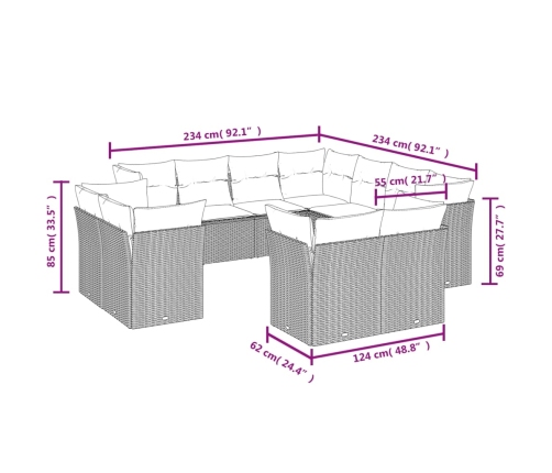 11-Daļīgs Dārza Dīvāna Komplekts, Matrači, Brūna Pe Rotangpalma Vidaxl