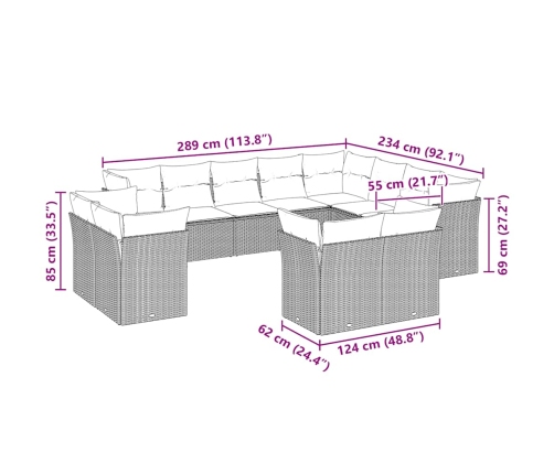 12-Daļīgs Dārza Dīvāna Komplekts Ar Matračiem, Pelēka Pe Pinums Vidaxl