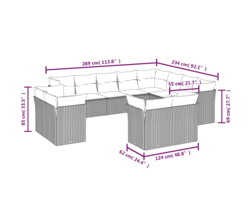 vidaXL 12-daļīgs dārza dīvāna komplekts, matrači, brūna PE rotangpalma