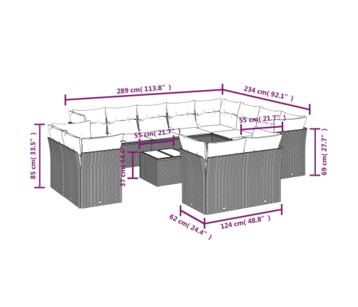 vidaXL 13-daļīgs dārza dīvāna komplekts ar matračiem, PE rotangpalma