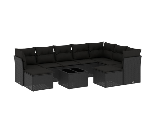 vidaXL 10-daļīgs dārza dīvāna komplekts, matrači, melna PE rotangpalma