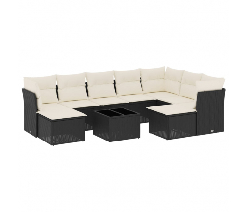 vidaXL 10-daļīgs dārza dīvāna komplekts, matrači, melna PE rotangpalma