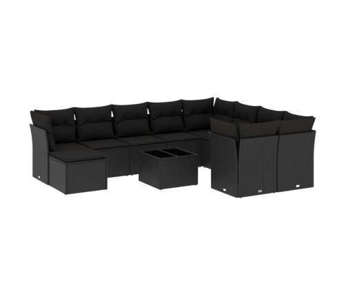 vidaXL 11-daļīgs dārza dīvāna komplekts, matrači, melna PE rotangpalma