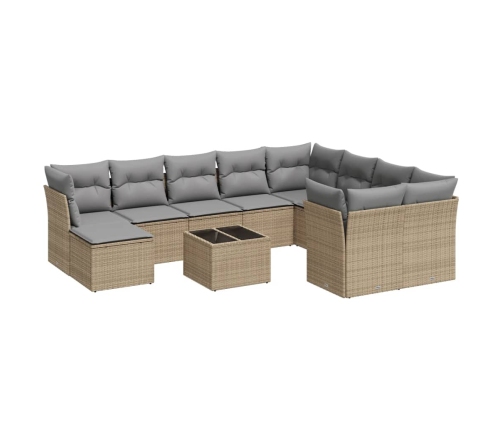 vidaXL 11-daļīgs dārza dīvāna komplekts, matrači, bēša PE rotangpalma