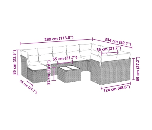 vidaXL 11-daļīgs dārza dīvāna komplekts ar matračiem, pelēka PE pinums