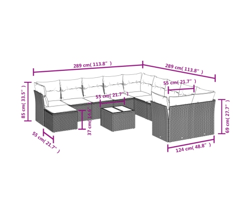 vidaXL 12-daļīgs dārza atpūtas mēbeļu komplekts, matrači, pelēks PE