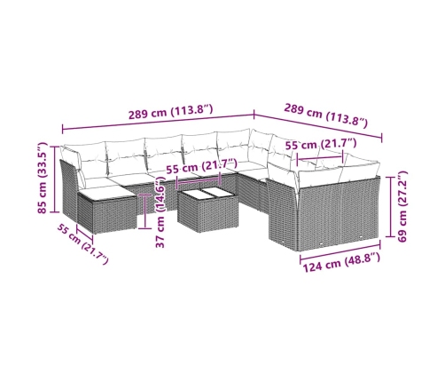 12-Daļīgs Dārza Dīvāna Komplekts Ar Matračiem, Pelēka Pe Pinums Vidaxl