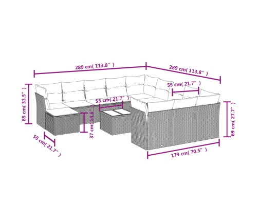 vidaXL 13-daļīgs dārza dīvāna komplekts ar matračiem, PE rotangpalma