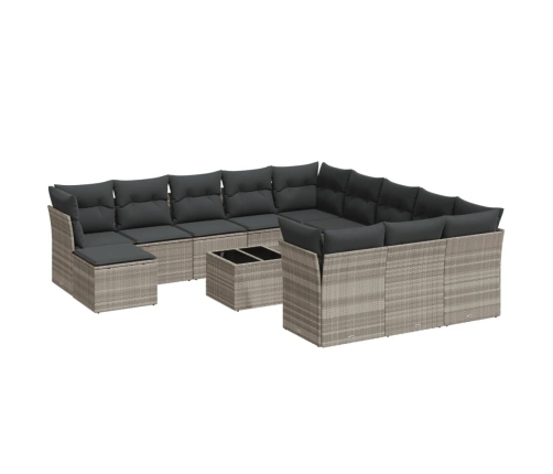 vidaXL 13-daļīgs dārza dīvāna komplekts ar matračiem, pelēka PE pinums