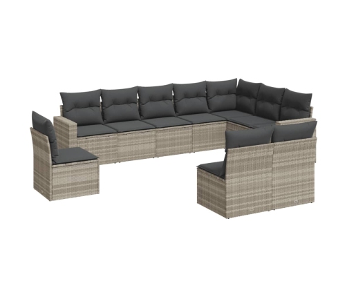 vidaXL 10-daļīgs dārza dīvāna komplekts ar matračiem, pelēka PE pinums