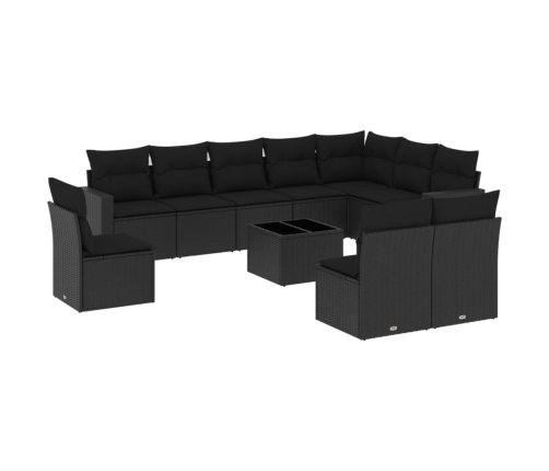 vidaXL 11-daļīgs dārza dīvāna komplekts, matrači, melna PE rotangpalma