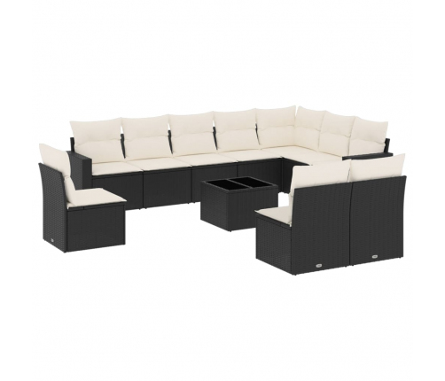 vidaXL 11-daļīgs dārza dīvāna komplekts, matrači, melna PE rotangpalma