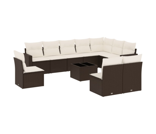 vidaXL 11-daļīgs dārza dīvāna komplekts, matrači, brūna PE rotangpalma