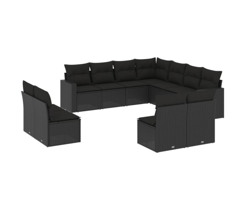 vidaXL 11-daļīgs dārza dīvāna komplekts, matrači, melna PE rotangpalma