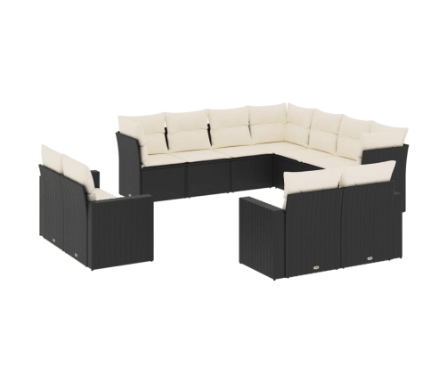 vidaXL 11-daļīgs dārza dīvāna komplekts, matrači, melna PE rotangpalma