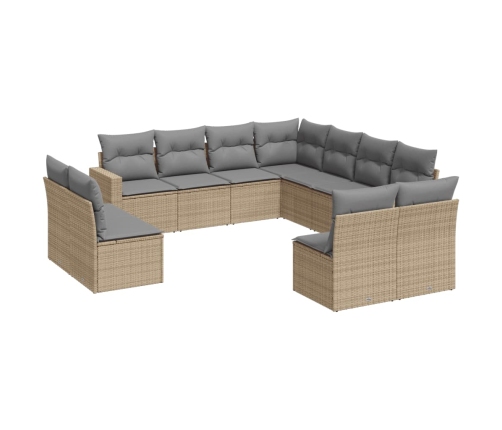 vidaXL 11-daļīgs dārza dīvāna komplekts, matrači, bēša PE rotangpalma