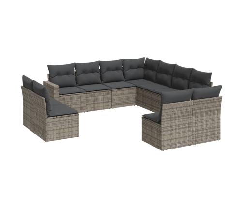 11-Daļīgs Dārza Dīvāna Komplekts Ar Matračiem, Pelēks Pe Pinums Vidaxl