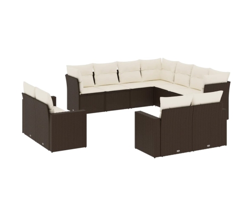 vidaXL 11-daļīgs dārza dīvāna komplekts, matrači, brūna PE rotangpalma