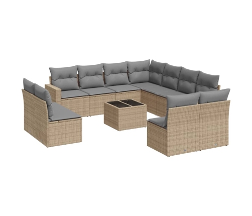 vidaXL 12-daļīgs dārza dīvāna komplekts, matrači, bēša PE rotangpalma