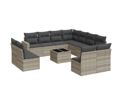 vidaXL 12-daļīgs dārza dīvāna komplekts ar matračiem, pelēka PE pinums