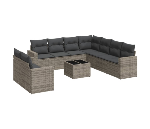 vidaXL 10-daļīgs dārza dīvāna komplekts ar matračiem, pelēks PE pinums