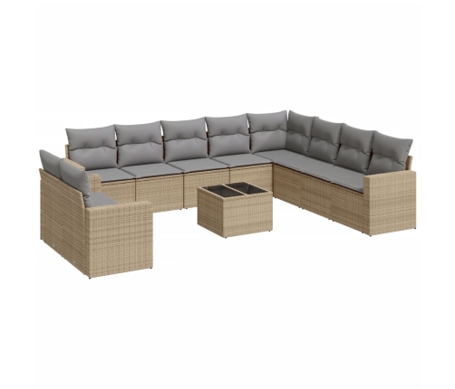 vidaXL 11-daļīgs dārza dīvāna komplekts, matrači, bēša PE rotangpalma