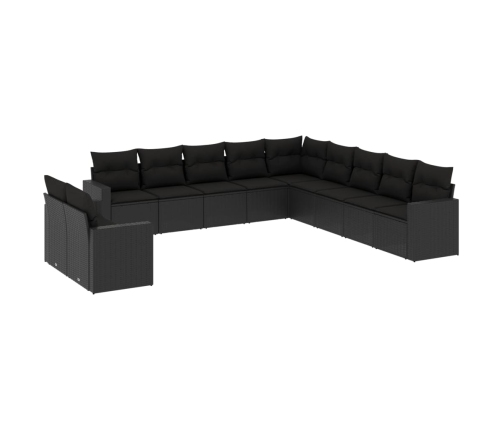 vidaXL 11-daļīgs dārza dīvāna komplekts, matrači, melna PE rotangpalma