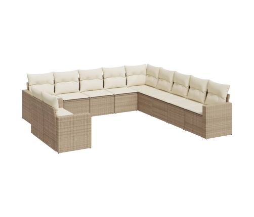 vidaXL 11-daļīgs dārza dīvāna komplekts, matrači, bēša PE rotangpalma