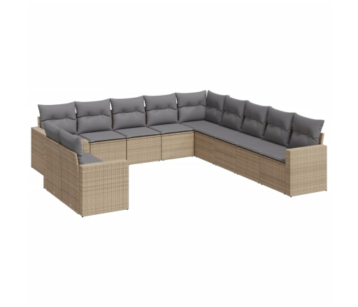 vidaXL 11-daļīgs dārza dīvāna komplekts, matrači, bēša PE rotangpalma