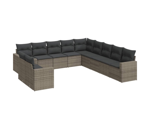 vidaXL 11-daļīgs dārza dīvāna komplekts ar matračiem, pelēks PE pinums