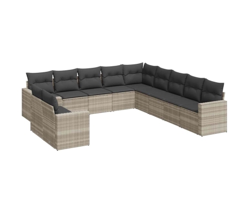 vidaXL 11-daļīgs dārza dīvāna komplekts ar matračiem, pelēka PE pinums