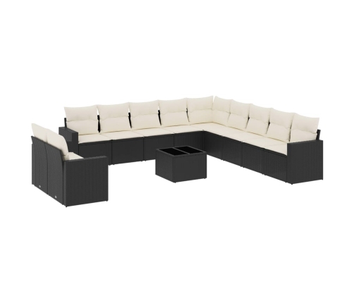 vidaXL 12-daļīgs dārza dīvānu komplekts, matrači, melna PE rotangpalma