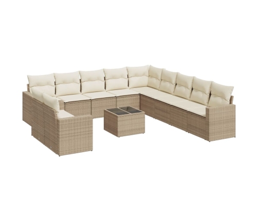 vidaXL 12-daļīgs dārza dīvāna komplekts, matrači, bēša PE rotangpalma