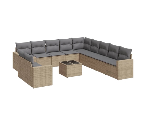 vidaXL 12-daļīgs dārza dīvāna komplekts, matrači, bēša PE rotangpalma