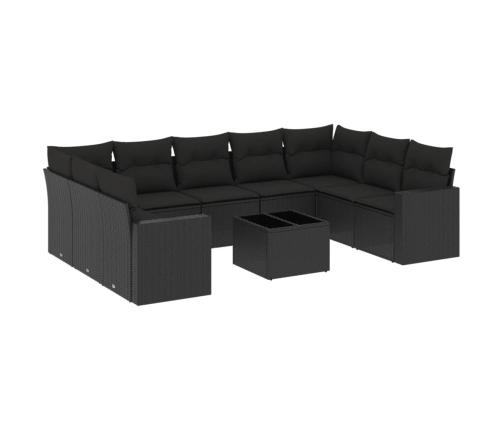 vidaXL 10-daļīgs dārza dīvāna komplekts, matrači, melna PE rotangpalma