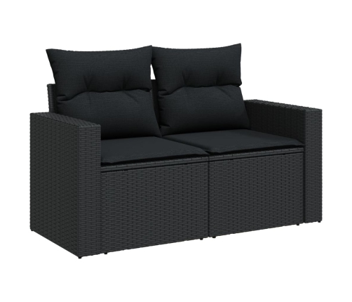 vidaXL 10-daļīgs dārza dīvāna komplekts, matrači, melna PE rotangpalma