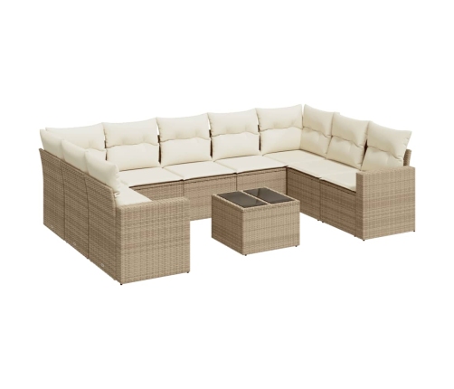 vidaXL 10-daļīgs dārza dīvāna komplekts, matrači, bēša PE rotangpalma