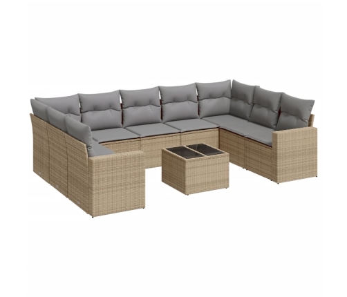 vidaXL 10-daļīgs dārza dīvāna komplekts, matrači, bēša PE rotangpalma