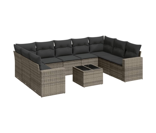 vidaXL 10-daļīgs dārza dīvāna komplekts ar matračiem, pelēks PE pinums