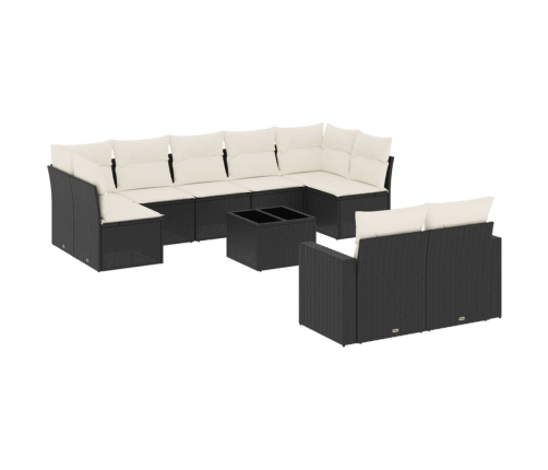 vidaXL 10-daļīgs dārza dīvāna komplekts, matrači, melna PE rotangpalma