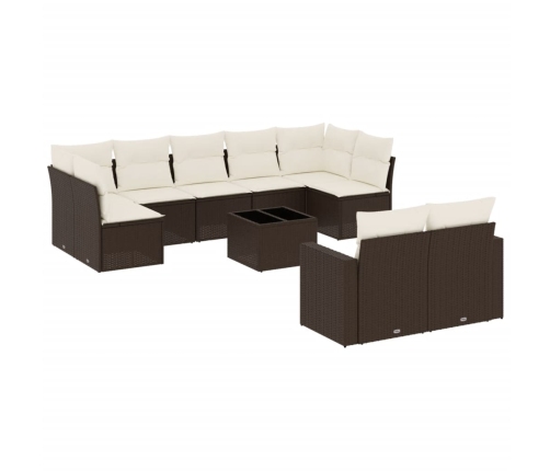 vidaXL 10-daļīgs dārza dīvāna komplekts, matrači, brūna PE rotangpalma