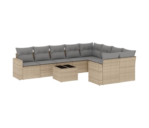 vidaXL 10-daļīgs dārza dīvāna komplekts, matrači, bēša PE rotangpalma