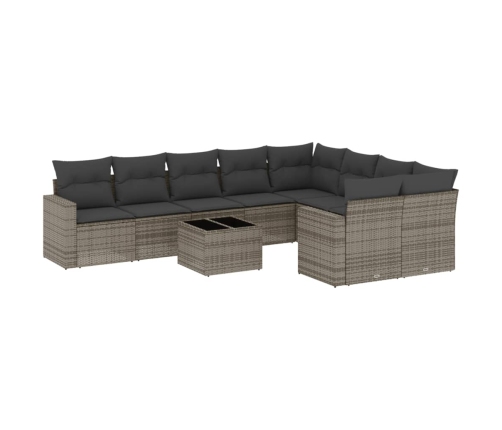 vidaXL 10-daļīgs dārza dīvāna komplekts ar matračiem, pelēks PE pinums