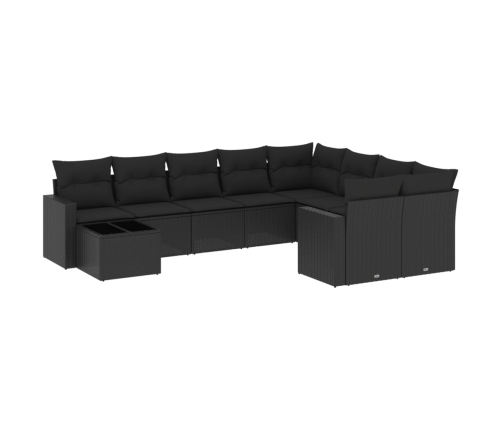 vidaXL 10-daļīgs dārza dīvāna komplekts, matrači, melna PE rotangpalma