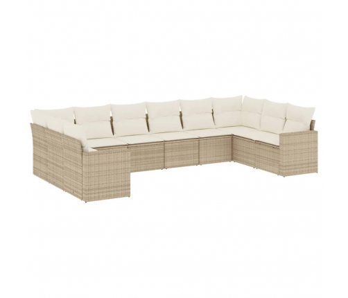 vidaXL 10-daļīgs dārza dīvāna komplekts, matrači, bēša PE rotangpalma