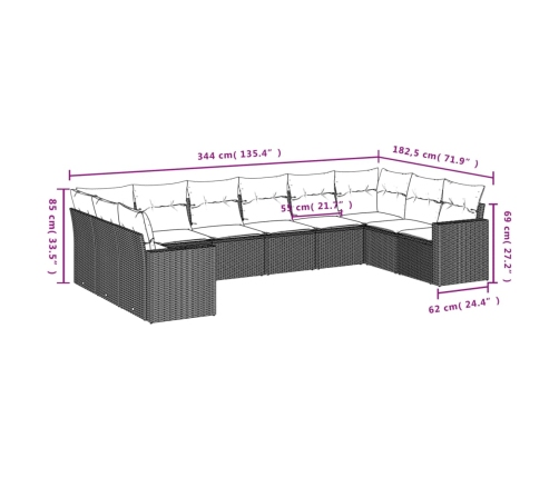 vidaXL 10-daļīgs dārza dīvāna komplekts, matrači, brūna PE rotangpalma